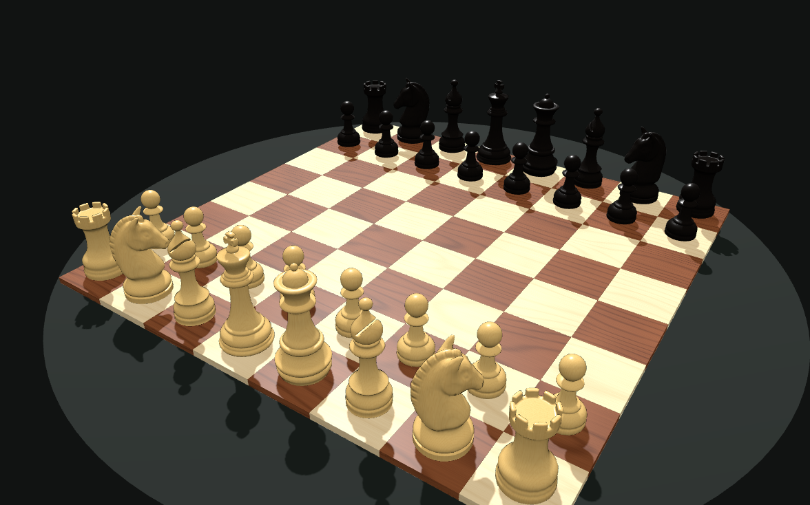 Quantum Chess board with ebony and boxwood Staunton pieces on a wooden board